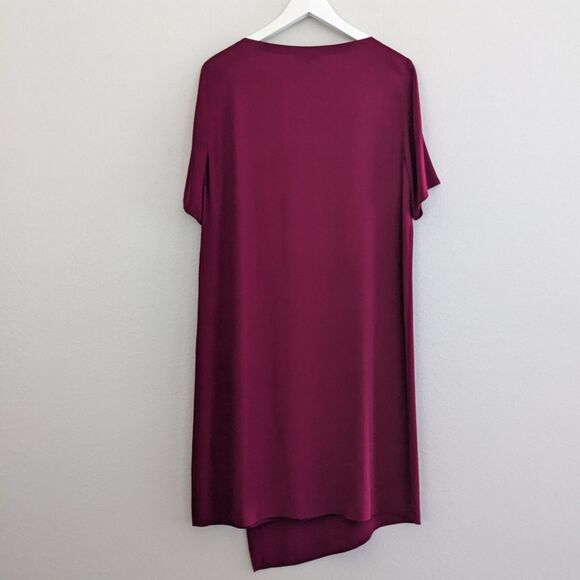 Women's Eileen Fisher Silk Crepe Shift Dress Asymmetrical Fuchsia Size Small - Picture 2 of 6